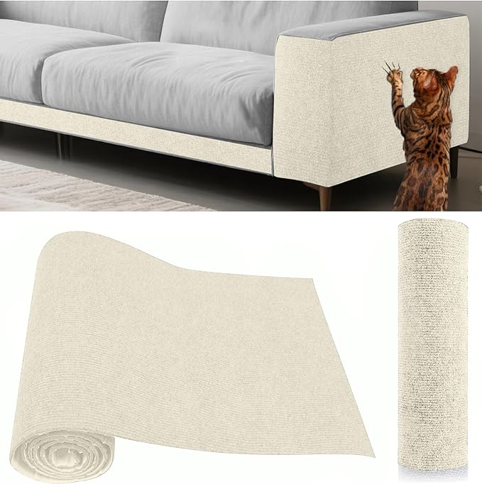 Cat Scratch Furniture Protector Couch Protector from cat Claws Self-Adhesive Carpet remnants Scratching Mat Trimmable DIY Climbing Covering Posts (White, 15.8" x 39.3")