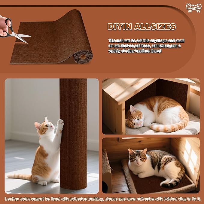 Cat Scratch Mat, Self-Adhesive Trimmable cat Scratch Furniture Protector for Couch, cat Scratch pad，cat Tree，DIY Climbing Carpet for Cat Tower Replacement Pads (Light Gray, 39.4" x 15.8")