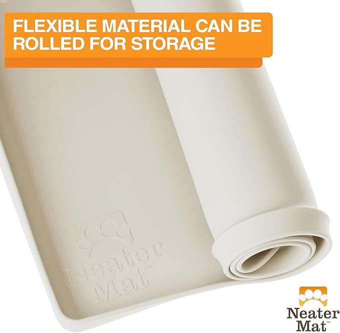Neater Pet Brands Neater Mat Pet Mats for Food and Water, Cat & Dog Bowl Mat Waterproof Silicone, Feeding Tray, Dog Food Mats for Floors, Placemat w/Raised Edge for Under Bowls, 19” x 12”, Cream
