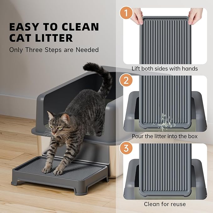 Cat Ramp for Litter Box Elevated Litter Ramp for Cat Litter Boxes, Washable Easy Cleaning Steps with Filter Functions Suitable for Small & Elderly Cats(14"x10"x2.5")
