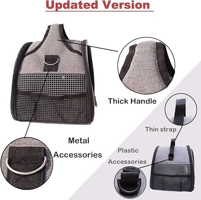 Rabbit Carrier, Small Pet Carriers for Guinea Pig Hamster Bird Bunny Bearded Dragon Kitty, Animal Bag with Stable Handle and Waterproof Pad, Easy Travel and Vet Visit-Large