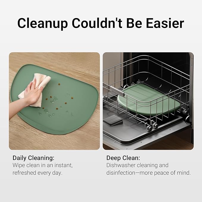 DownyPaws Dog Food Mats for Floors Waterproof, BPA Free Silicone Dog Bowl Mat, Non-Slip Pet Feeding Mat with High Raised Edge, Cat Placemat for Messy Drinkers, 24"×17", Sage