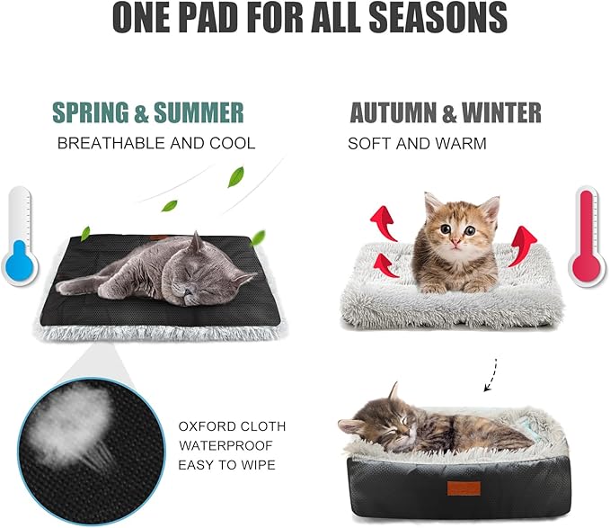 Self Warming Cat Bed, Foldable Self Heated Cat Mat Extra Warm Thermal Heating Pet Pad 24 x 20 inch for Indoor Outdoor Cats, Non-Slip Bottom Washable Non Electric Black