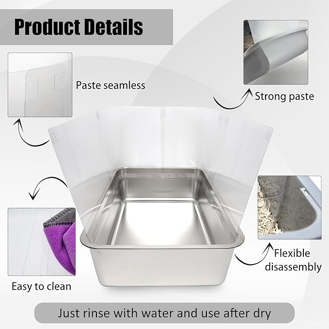 3PCS Cat Litter Box Pee Shields,Transparent Easy Clean Splash Guard for Open Top Litter Pan 14.5×11.5in- Litter Box Not Included (3, Clear)