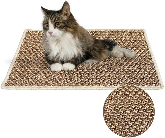 Premium Brazilian Cat Scratcher Mat – 24'' x 16'' Natural Fiber 100% Sisal with Jute Border, Ultra Durable, Scratching Pad, Doormat Rug, Protects Furniture and Carpets (Espresso Brown)