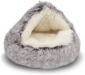 ShinHye Cat Bed Round Plush Fluffy Hooded Cat Bed Cave, Cozy for Indoor Cats or Small Dog beds, Soothing Pet Beds Doughnut Calm Anti-nxiety Dog Bed - Waterproof Bottom Washable, (23×23inch, Coffee)