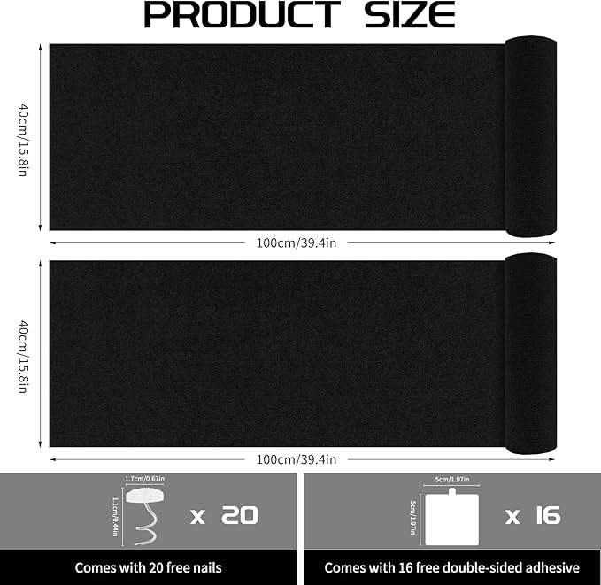 2 Pcs Total 78.7"x15.8" Cat Scratch Mat, Cat Scratch Couch Furniture Protector, Trimmable Self-Adhesive Cats Scratch Pads, DIY Cat Scratcher for Wall Protector and Covering Cat Tower (Black)