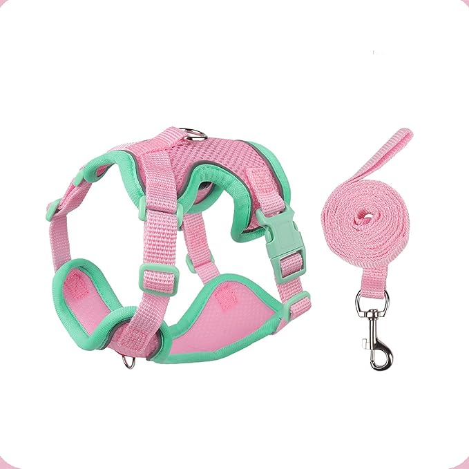 Cat Harness and Leash Set for Walking – Escape-Proof Reflective Vest for Cats and Small Dogs, Adjustable Soft Air Mesh with Pressure-Reducing Design, 4.92ft (Green & Pink, L)