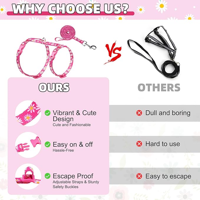 KOOLTAIL Cat Harness and Leash Set, Escape Proof Adjustable Kitten Harness for Walking Travel, Safe & Easy Control Outdoor, Lightweight Soft Pet Harness for Small Medium Large Cats, Daisy Rose