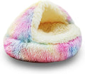 ShinHye Cat Bed Round Plush Fluffy Hooded Cat Bed Cave, Cozy for Indoor Cats or Small Dog beds, Soothing Pet Beds Doughnut Calm Anti-nxiety Dog Bed - Waterproof Bottom Washable (20×20inch, Multicolor)