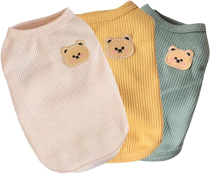 Cotton Dog & Cat Shirt Summer Lightweight Pet T-Shirts Soft Breathable Stretchy Tee Sleeveless Vest Dog Apparel for Small Dogs, 3PCS Yellow, Green, Light Pink