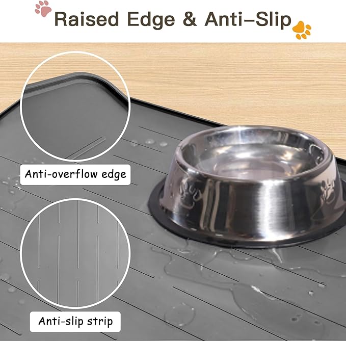 Largest Dog Food Mat, 39.5"x29.5" Silicone Dog and Cat Mat for Food and Water Bowls, Thinken Waterproof Non-Slip XXXL Pet Feeding Mat for Floors (Dark Gray)