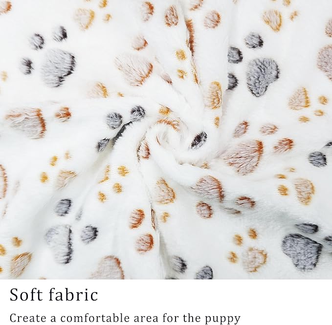 1 Pack 3 Blankets Super Soft Fluffy Premium Fleece Pet Blanket Flannel Paw Printed Throw for Dog Puppy Cat (Large 41x31'', White, Pink, Blue)