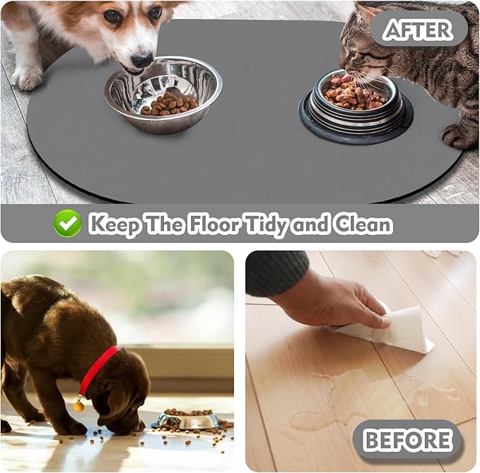 Cat Food Mat 24''x16'', Absorbent Cat Mats for Food and Water, Non-Slip Rubber Mat for Cats Bowls, Easy Store Pet Food Placemat, Mats for Under Cats Food Bowls, Fit with Kitchen, Living Room