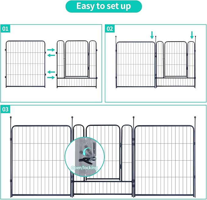 Dog Playpen,Portable Outdoor Dog Fence, Dog Playpen for Large/Medium/Small Dogs, Dog Fences for The Yard,with Doors Foldable Metal (32 inch, 08 Panels)