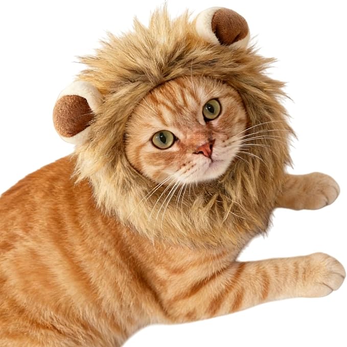 Adjustable Lion Mane Wig Pet Costume, Soft Halloween Cat Clothing with Secure Fit, Comfortable Feline Apparel for Parties, Fun Photo Sessions with Adorable Cat Costumes (Size M)