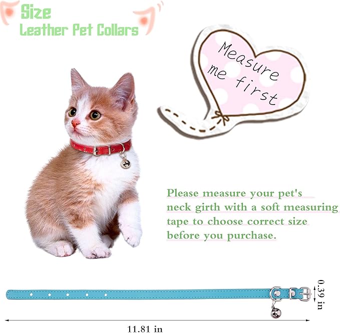 Weewooday 6 Pieces Leather Cat Collar with Bell Cute Pet Leather Kitten Collar for Boy Girl Cats with Safety Elastic Strap for Small Kitten Puppy(Classic Color)