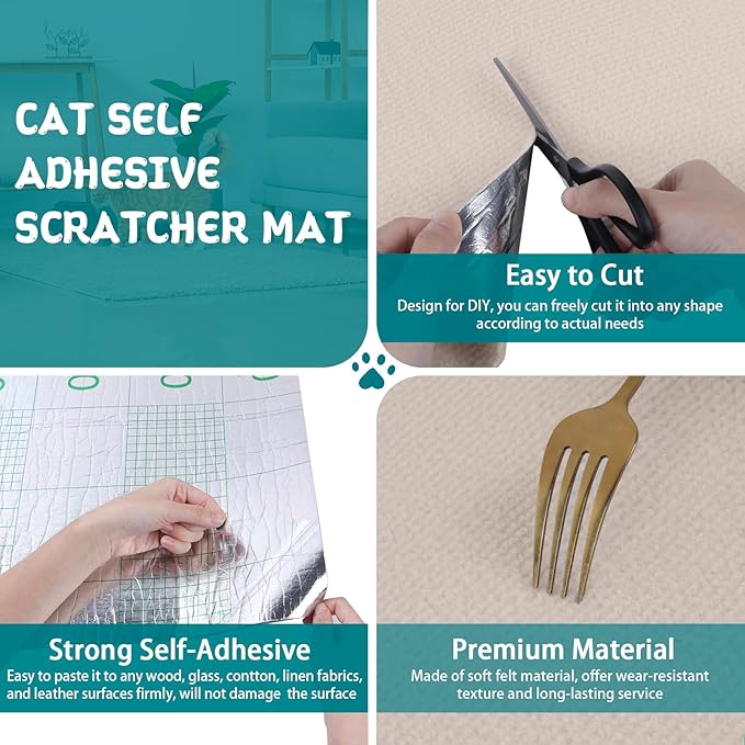 Climbing Cat Scratcher Mat Trimmable Cat Scratching Post Carpet 39.3’’x15.8’’ Self Adhesive Carpet Mat Pad Replacement for Cat Tree Shelves Post Couch Wall Furniture Steps DIY Protector (Cream White)