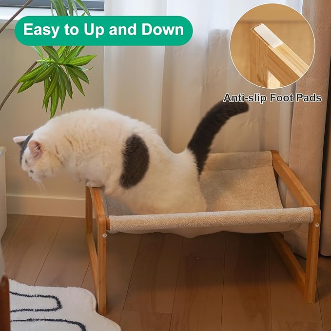 Large Cat Hammock Bed, Bamboo Wood Elevated Pet Hammock for Outdoor, 21 X 16.5 Inch Suitable for Kitty, Puppy, Rabbit, Bunny and Small Animal
