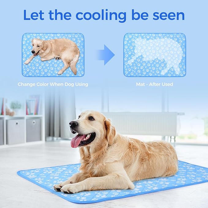 Rywell Self-Cooling Mat for Dogs Small,Cats,Rabbit&Guinea Pig cage Liners 24'' x 18''- Endothermic Color Changing Arc-Chill Cooling Fiber - Washable Non-Toxic Summer Pet Bed, Non-Slip, Foldable