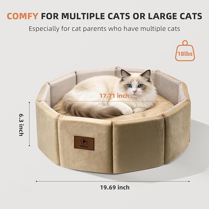 PJYuCien Premium Orthopedic Memory Foam Round Pet Bed for Large Cats, Small Dogs & Puppies - 20" Indoor Donut Cuddler with Non-Slip Bottom, Machine Washable, Supports Pets Up to 18 lbs, Khaki