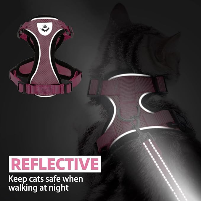 PUPTECK Cat Harness and Leash Set Escape Proof Reflective Cat Walking Harness Adjustable Soft Breathable Mesh Vest for Small Pets, Light Pink, L