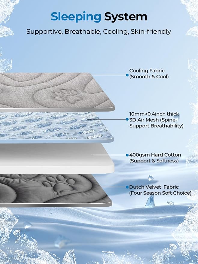 Dog Cooling Mat, Reversible Cool & Warm Pet Orthopedic Pad, Thick Mat for Summer & Winter, Machine Washable, Portable for Crate, Kennel, Bed, Floor, Sofa, Car (Cool Grey, Large：48" x 29")