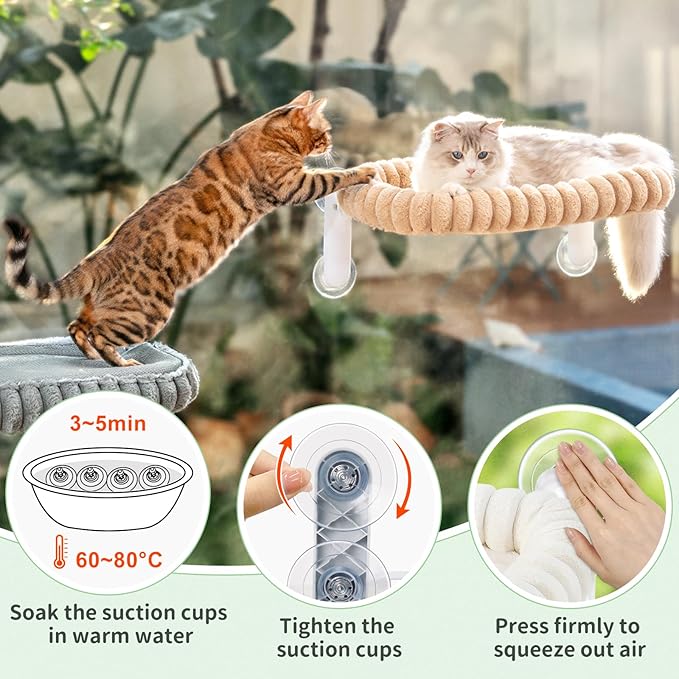 Sunhoo Cat Window Perch Bed Foldable Kitty Windowsill Hammock Shelf Seat Large Cats Suction Cup Indoor Kitten Window Sill Lounger with Soft Plush Cushion Machine Washable 21.26*11.8in (Light Camel, M)