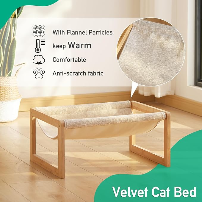 Large Cat Hammock Bed, Bamboo Wood Elevated Pet Hammock for Outdoor, 21 X 16.5 Inch Suitable for Kitty, Puppy, Rabbit, Bunny and Small Animal
