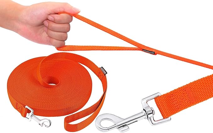 AMAGOOD Dog/Puppy Obedience Recall Training Agility Lead-15 ft 20 ft 30 ft 50 ft Long Leash-for Dog Training,Tie Out,Play,Safety,Camping (50Feet x 1Inch, Orange)