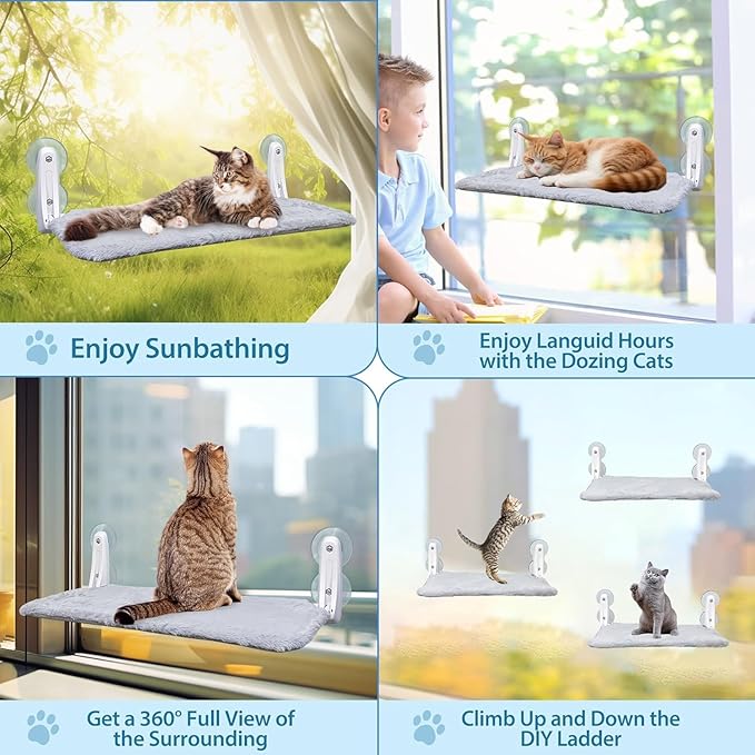 L&W BROS. 3Pc Heavy Duty Cat Window Perch, 50lb Load Foldable Hammock with Strong Suction Cups, Window Bed for Large & Multiple Cats (M 3Pc)