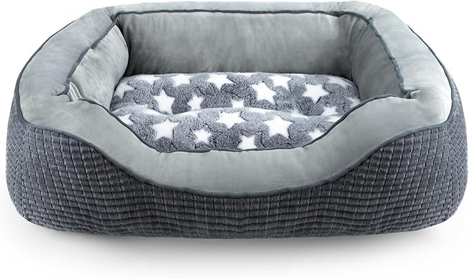 SIWA MARY Dog Beds for Small Medium Large Dogs & Cats. Washable Pet Bed, Orthopedic Dog Sofa Bed, Soft Calming Sleeping Warming Puppy Bed (Star-Grey, Small-(20’’x 19’’x 6’’))