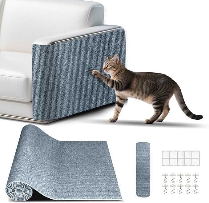 Cat Scratch Mat, Self-Adhesive Trimmable cat Scratch Furniture Protector for Couch, cat Scratch pad，cat Tree，DIY Climbing Carpet for Cat Tower Replacement Pads (Light Gray, 39.4" x 15.8")