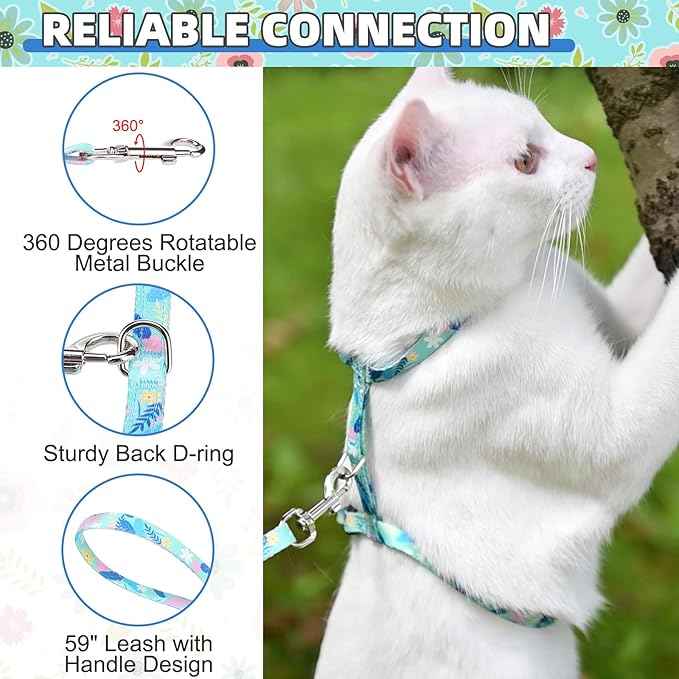 KOOLTAIL Cat Harness and Leash Set, Escape Proof Adjustable Kitten Harness for Walking Travel, Safe & Easy Control Outdoor, Lightweight Soft Pet Harness for Small Medium Large Cats, Leaf Green
