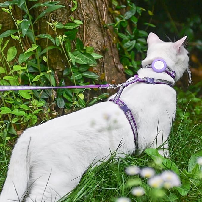 KOOLTAIL Cat Harness and Leash Set, Escape Proof Adjustable Kitten Harness for Walking Travel, Safe & Easy Control Outdoor, Lightweight Soft Pet Harness for Small Medium Large Cats, Purple