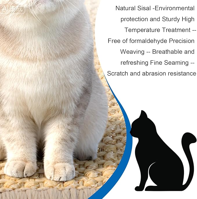 4 PCS Carpet Cat Scratching Mat Sisal, 15.7 x 7.8 inch Natural Sisal Cat Scratching Mat with Adhesive Hook Loop Tape for Indoor Protect Couch and Carpets
