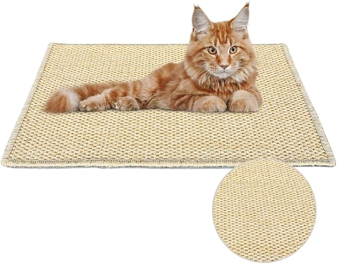Premium Brazilian Cat Scratcher Mat – 24'' x 16'' Natural Fiber 100% Sisal with Jute Border, Ultra Durable, Scratching Pad, Doormat Rug, Protects Furniture and Carpets (Natural Beige)