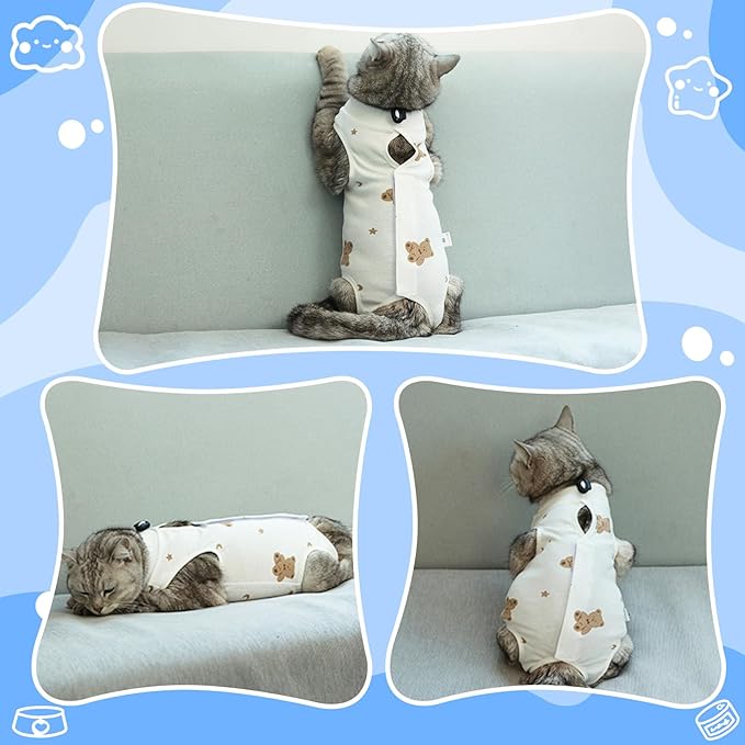 Coppthinktu Cat Recovery Suit Female, Breathable Cat Onesie After Surgery Female for Abdominal Wounds or Skin Diseases, Surgery Recovery Suit Kitten Surgical Onesie After Spay Wear Anti Licking