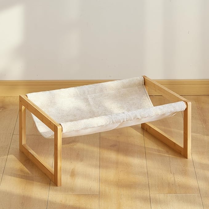 Elevated Cat Bed, Large Cat Hammock Bed, Bamboo Wood Cat Hammock for Outdoor, 25 X 16.5 Inch Elevated Pet Furniture Suitable for Kitty, Puppy, Rabbit, Bunny and Small Animal