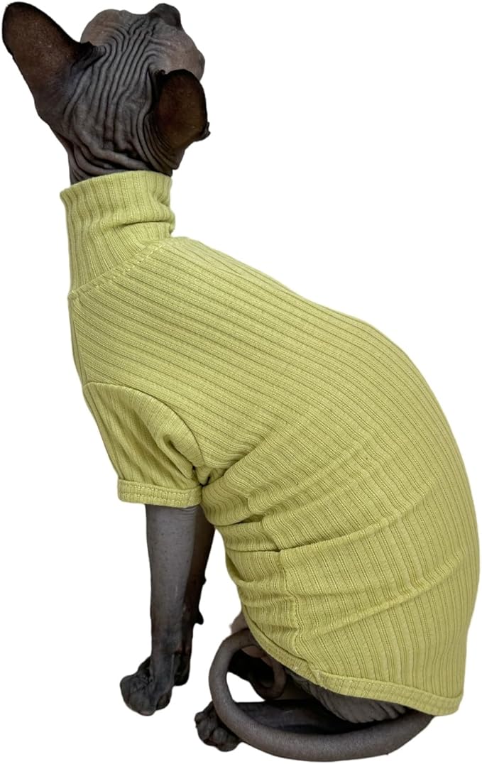 Sphynx Cats Shirt Cat Turtleneck Cotton Sweater Pullover Kitten T-Shirts with Sleeves Cat Pajamas Jumpsuit for Sphynx Cornish Rex, Devon Rex, Peterbald (XX-Large (Pack of 1), Green Yellow)
