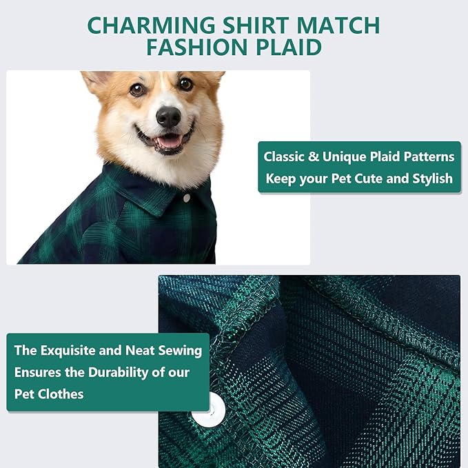 Koneseve Dog Shirt, Pet Plaid Clothes Shirt T-Shirt, Sweater Bottoming Shirt for Small Dog Cat Puppy Grid Adorable Wearing Stylish Cozy Halloween,Christmas Costumes (Green;XXL)