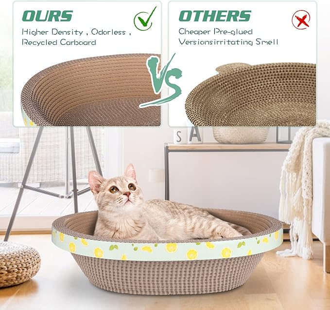 Oval Large Cat Scratcher Cardboard Bed Lounger Couch, Cat Scratching Board Lounge Box Durable, Corrugated Cat Scratch Pad for Indoor Cats Furniture Protector 19.5" × 15.6" × 4.7"