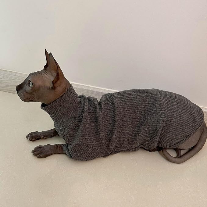 Sphynx Cats Shirt Cat Turtleneck Cotton Sweater Pullover Kitten T-Shirts with Sleeves Cat Pajamas Jumpsuit for Sphynx Cornish Rex, Devon Rex, Peterbald (Small, Deep Grey)