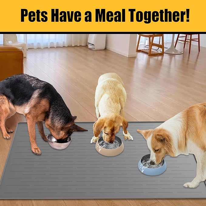Large Dog Mat for Food and Water, 31.8"x23.8" Silicone Pet Feeding Mats, Waterproof Dog Bowl Mat with High Edges to Prevent Water and Food Spills, Black
