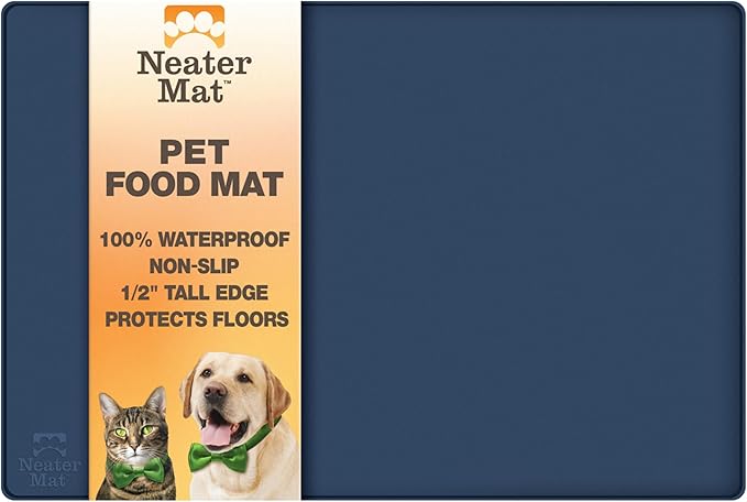 Neater Pet Brands Neater Mat Pet Mats for Food and Water, Cat & Dog Bowl Mat Waterproof Silicone, Feeding Tray, Dog Food Mats for Floors, Placemat w/Raised Edge for Under Bowls, 16” x 10”, Dark Blue