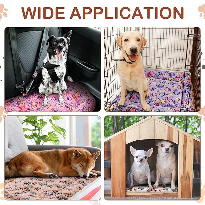 Tuanse 4 Pack Ultra Soft Dog Cat Bed Mat Small Animal Guinea Pig Bed with Cute Print Reversible Fleece Dog Crate Kennel Pad Cozy Washable Thickened Hamster Pet Beds Mat(30 x 22 Inches,Vivid Color)