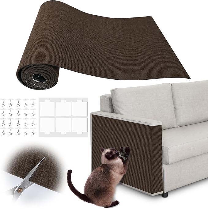 Cat Couch Protector - 78.7" x 15.8" Trimmable Self-Adhesive Cats Claws Scratch Pads, Cat DIY Climbing Scratch Furniture Protector from Cats/Dogs Scratching for Big Arm Chair/Sofa Use (Brown)