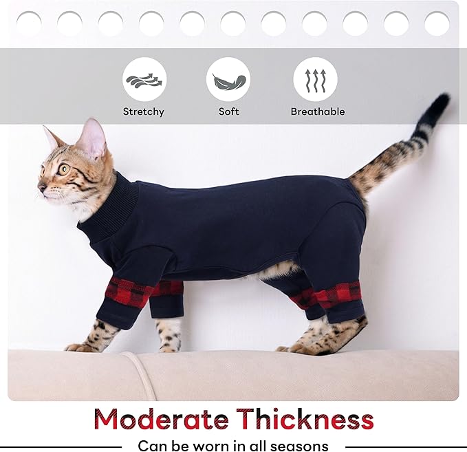 PUMYPOREITY Fur Control Cat Pajamas, Versatile Shirt for All-Day Wear, Soft Stretchy Sweater with Back Snap for Easy Wear, Cat Onsie Prevents Licking Wounds, 2XL, Blue