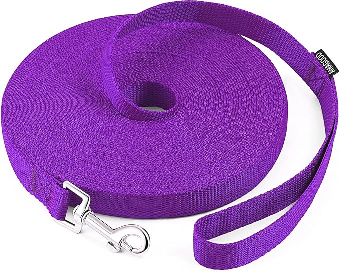 AMAGOOD Dog/Puppy Obedience Recall Training Agility Lead-15 ft 20 ft 30 ft 50 ft Long Leash-for Dog Training,Tie Out,Play,Safety,Camping (15Feet x 1Inch, Purple)
