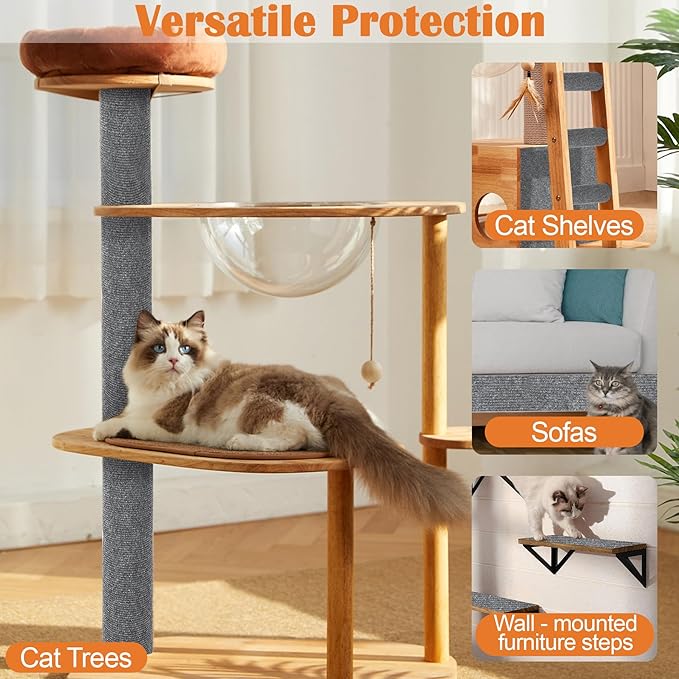 Cat Scratch Furniture Protector - 40" x 13.8" Trimmable Self-Adhesive Cats Claws Scratch Pads, DIY Cat Climbing Couch Protector for Scratch Post Cat Tree Replacement Indoor (Light Gray)